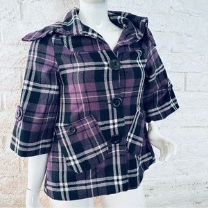 Women's Plaid Bell Sleeve Coat VTG Last Kiss 3/4 size S